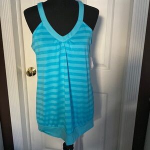 Old Navy Women’s Activewear Workout Tank Top Aqua Blue Striped V-neck sz L NWT